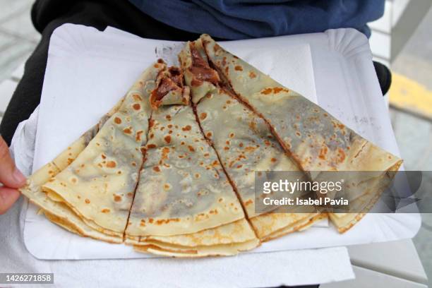 chocolate crepe - nutella pancake stock pictures, royalty-free photos & images