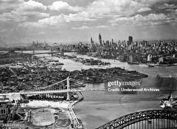 The $54 million WPA project Triborough Bridge is now completed and awaits the dedication by President Franklin D. Roosevelt , New York, New York,...