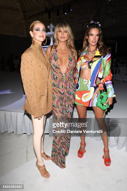 Chiara Ferragni, Heidi Klum and Alessandra Ambrosio are seen on the front row of the Moschino Fashion Show during the Milan Fashion Week Womenswear...