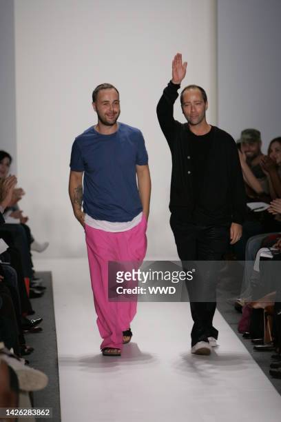 Fashion designers Steven Cox and Daniel Silver on the runway after their Duckie Brown spring 2007 menswear show at Bryant Park.