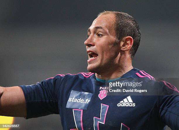 Sergio Parisse, the Stade Francais captain issues instructions during the Amlin Challenge Cup quarter final match between Stade Francais and Exeter...