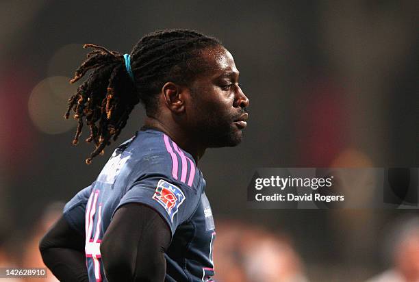 Paul Sackey of Stade Francais looks on during the Amlin Challenge Cup quarter final match between Stade Francais and Exeter Chiefs at Stade Charlety...