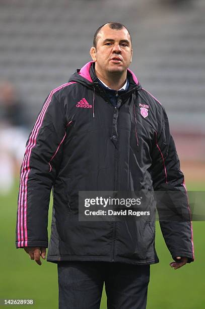 Michael Cheika, the Stade Francais coach looks on during the Amlin Challenge Cup quarter final match between Stade Francais and Exeter Chiefs at...