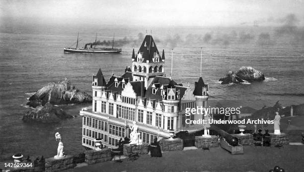 The Cliff House at the very western end of San Francisco as it sat perched overlooking the Pacific Ocean, San Francisco, California, late 1890s. It...
