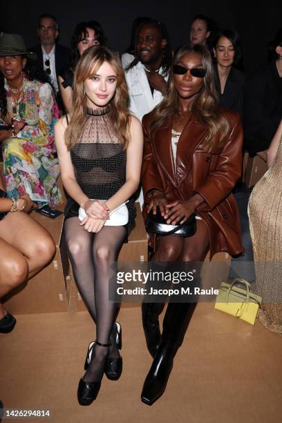 Katherine Langford and Michaela Coel attend the Prada show during Milan Fashion Spring/Summer 2023 on September 22, 2022 in Milan, Italy.