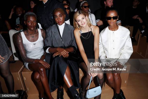 Sheila Atim, Lashana Lynch, Diana Silvers and Letitia Wright attend the Prada show during Milan Fashion Spring/Summer 2023 on September 22, 2022 in...