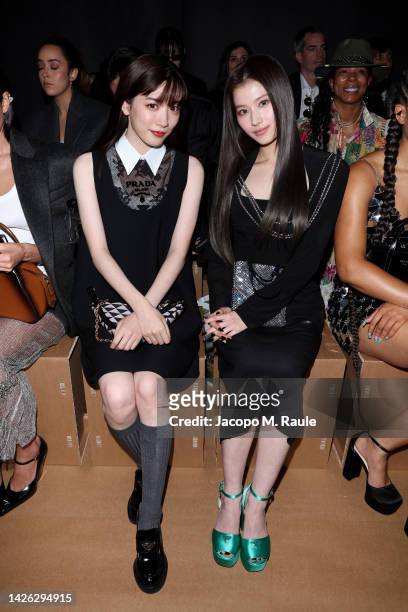 Mei Nagano and Sana from Twice attend the Prada show during Milan Fashion Spring/Summer 2023 on September 22, 2022 in Milan, Italy.