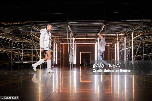 Models walk the runway at the Levi's show during the ABOUT YOU Fashion Week Milan 2022 at Zona Farini on September 22, 2022 in Milan, Italy.