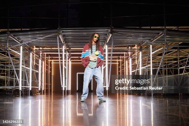 Model poses during the runway at the Levi's show during the ABOUT YOU Fashion Week Milan 2022 at Zona Farini on September 22, 2022 in Milan, Italy.