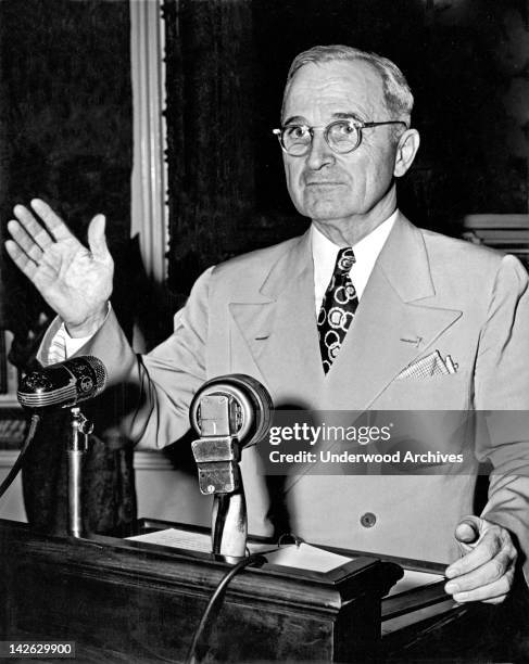 President Harry Truman concluding a press conference about the ongoing railroad strike, declaring that if the workers were not back on the job the...