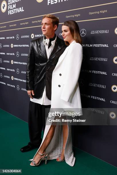 Matthias Schweighöfer and Ruby O. Fee on the Green Carpet for the screening of the Netflix film "The Swimmers" at Zurich Film Festival at...