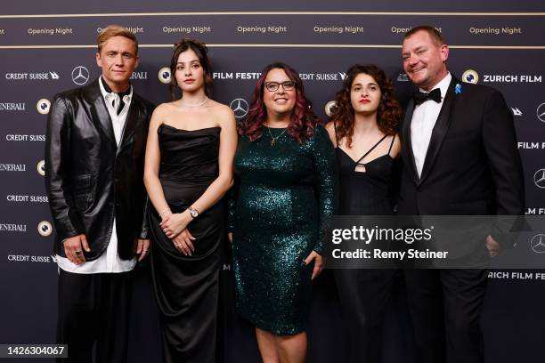 Matthias Schweighöfer, Yusra Mardini, Sally El Hosaini, Nathalie Issa and Sven Spannekrebs on the Green Carpet for the screening of the Netflix film...