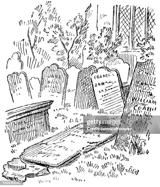 the grave of john cunningham at st john the baptist church in newcastle upon tyne, england - 19th century - gravestone stock illustrations