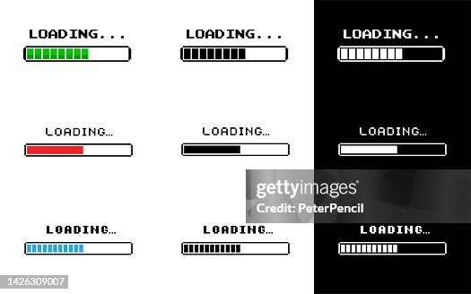 Loading Bar Set. Pixel 8-bit. Retro Progress Bars on White and Black Screens. Vector Stock Illustration Loading Bar Set. Pixel 8-bit. Retro Progress Bars on White and Black Screens. Vector Stock Illustration