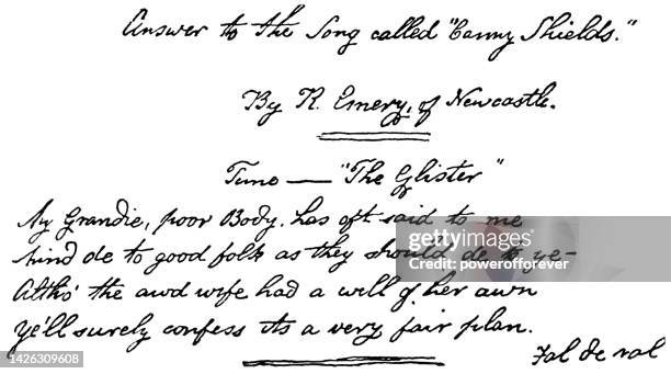 verse of the unpublished song “hitherto” by robert emery with signature/autograph - 19th century - famous authors stock illustrations