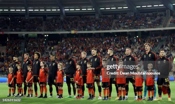 The team of Belgium line up before the UEFA Nations League League A Group 4 match between Belgium and Wales at King Baudouin Stadium on September 22,...