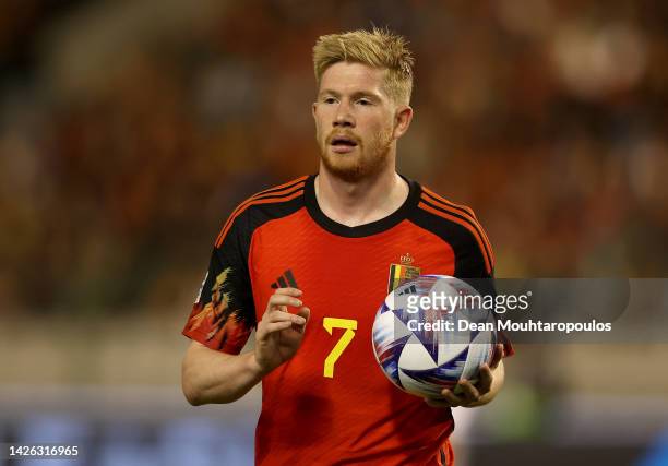 Kevin De Bruyne of Belgium looks on during the UEFA Nations League League A Group 4 match between Belgium and Wales at King Baudouin Stadium on...