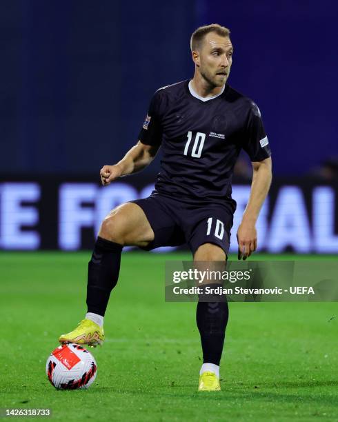 Christian Eriksen of Denmark on the ball during the UEFA Nations League League A Group 1 match between Croatia and Denmark at Maksimir Stadium on...