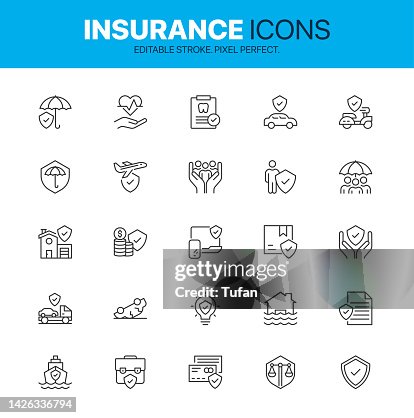 Insurance icon set. Simple set car, health and life insurance icon collection Insurance icon set. Simple set car, health and life insurance icon collection