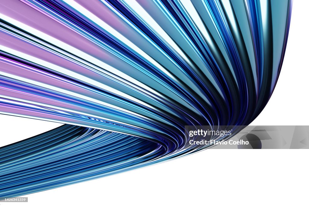 Iridescent curved tubes on white background