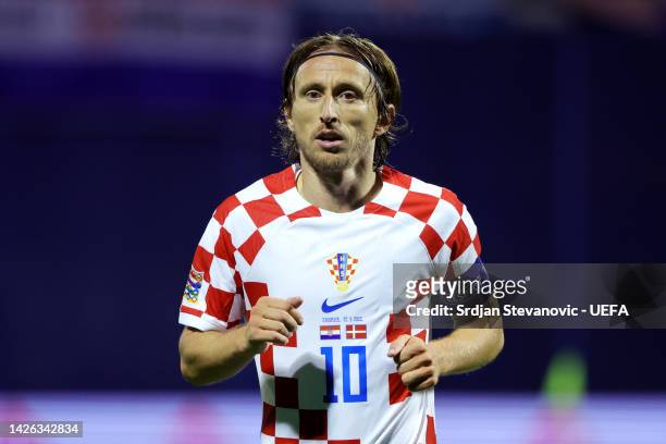 Luka Modric of Croatia looks on during the UEFA Nations League League A Group 1 match between Croatia and Denmark at Maksimir Stadium on September...