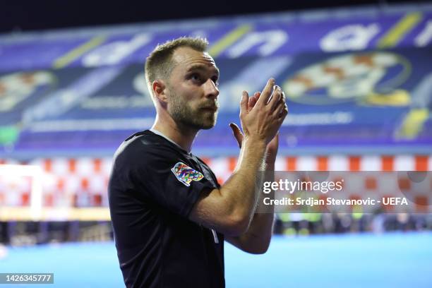 Christian Eriksen of Denmark applauds the fans following defeat in the UEFA Nations League League A Group 1 match between Croatia and Denmark at...