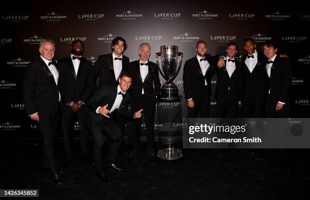 Players of Team World pose for a photograph alongside the Laver Cup during a Gala Dinner at Somerset House ahead of the Laver Cup in London, England.