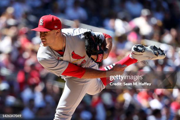 Jack Flaherty of the St. Louis Cardinals pitches during the second inning of a game against the San Diego Padres at PETCO Park on September 22, 2022...