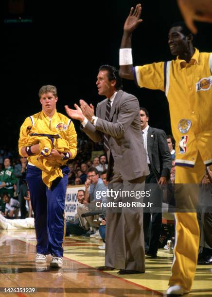 Lakers Coach Pat Riley during 1985 NBA Finals between Los Angeles Lakers and Boston Celtics, June 4, 1985 in Inglewood, California.