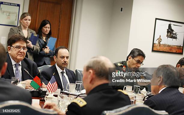 Secretary of Defense Leon E. Panetta , and Afghanistan's Minister of National Defense Abdul Rahim Wardak , participate in a bi-lateral meeting at the...