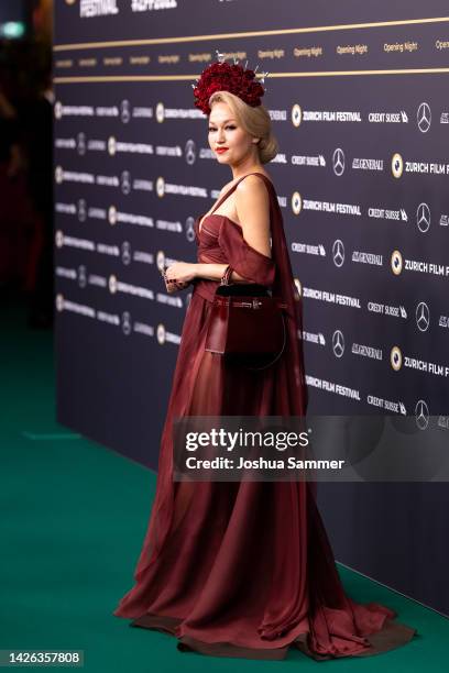 Emilia Spasskaya attends the Green Carpet Opening Night and premiere of "The Swimmers" during the 18th Zurich Film Festival at Kongresshaus on...