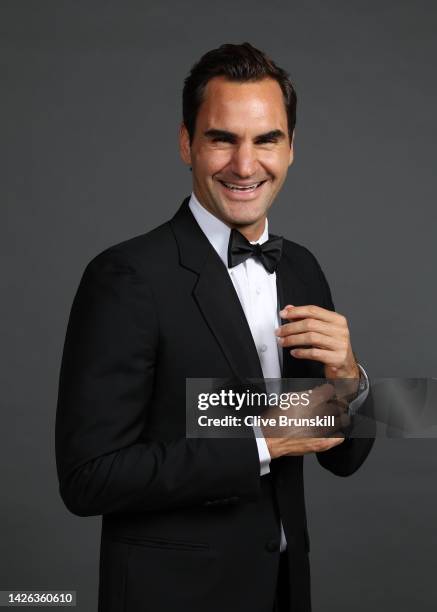 Roger Federer of Team Europe poses for a photograph during a Gala Dinner at Somerset House ahead of the Laver Cup at The O2 Arena on September 22,...