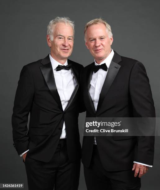 John McEnroe, Captain of Team World and Patrick McEnroe, Vice Captain of Team World pose for a photograph during a Gala Dinner at Somerset House...