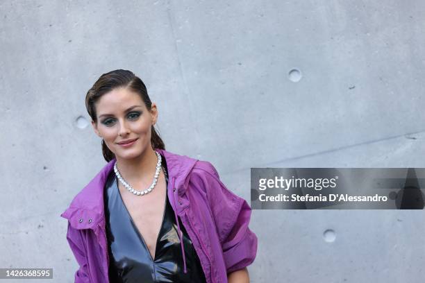 Olivia Palermo is seen on the front row of the Emporio Armani Fashion Show during the Milan Fashion Week Womenswear Spring/Summer 2023 on September...