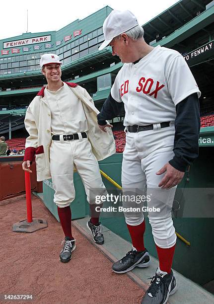 The Harvard University baseball team took batting practice at Fenway Park this afternoon to commemorate the 100th anniversary of the first game ever...