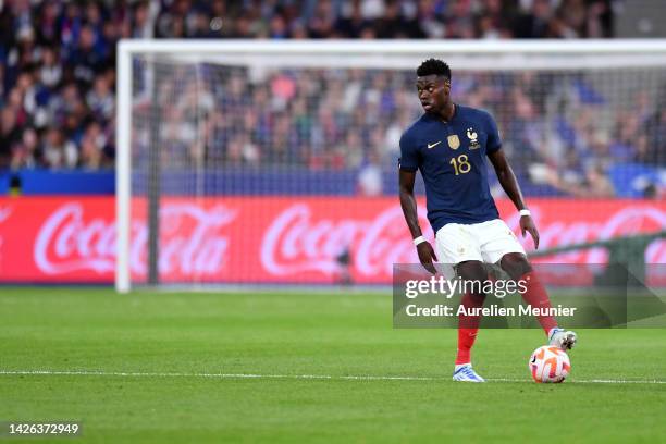 Benoit Badiashile of France runs with the ball during the UEFA Nations League League A Group 1 match between France and Austria at on September 22,...