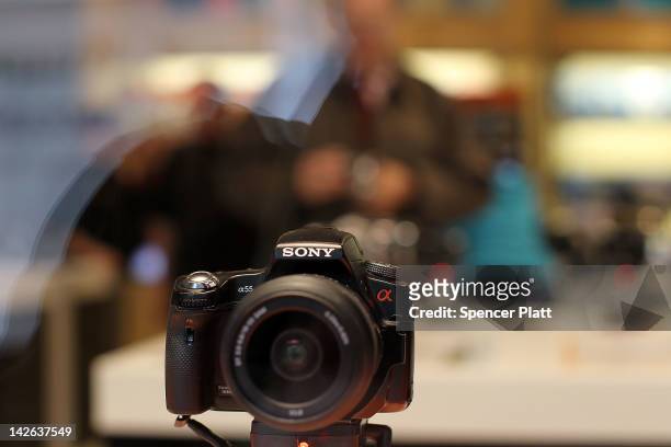 Sony camera is viewed at the Sony store on April 10, 2012 in New York City. Sony, the Japanese electronics company, has more than doubled its...