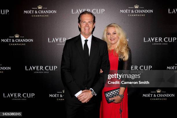 Former tennis player, Stefan Edberg and their Partner, Annette Hjort Olsen pose for a photograph during a Gala Dinner at Somerset House ahead of the...