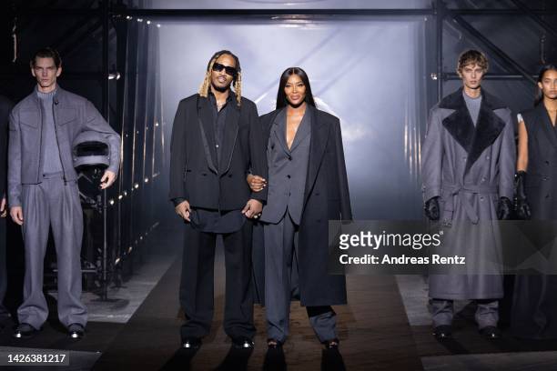 Rapper Future and Naomi Campbell pose for the finale of the runway of the Boss Fashion Show during the Milan Fashion Week Womenswear Spring/Summer...