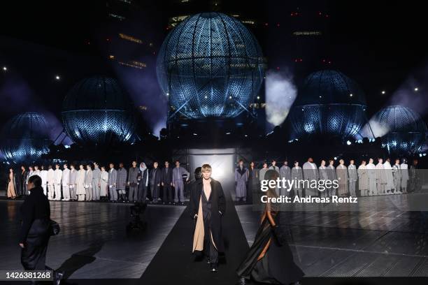 Jordan Barrett walks the runway of the Boss Fashion Show during the Milan Fashion Week Womenswear Spring/Summer 2023 on September 22, 2022 in Milan,...