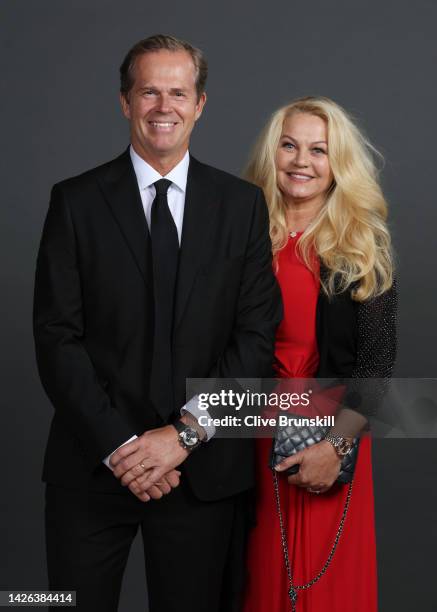 Former tennis player, Stefan Edberg and their Partner, Annette Hjort Olsen pose for a photograph during a Gala Dinner at Somerset House ahead of the...