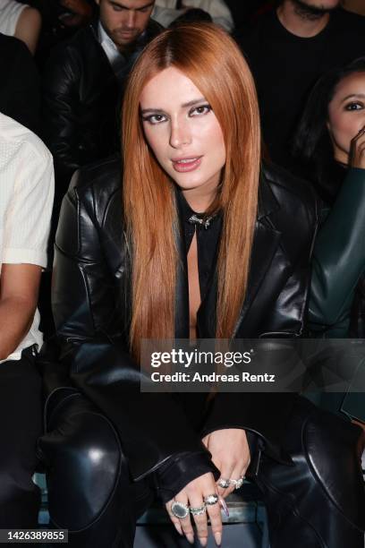 Bella Thorne is seen on the front row of the Boss Fashion Show during the Milan Fashion Week Womenswear Spring/Summer 2023 on September 22, 2022 in...