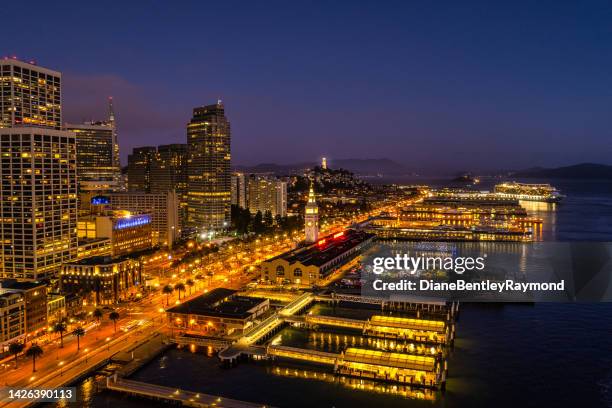 night time aerial view of san francisco - san francisco bay stock pictures, royalty-free photos & images