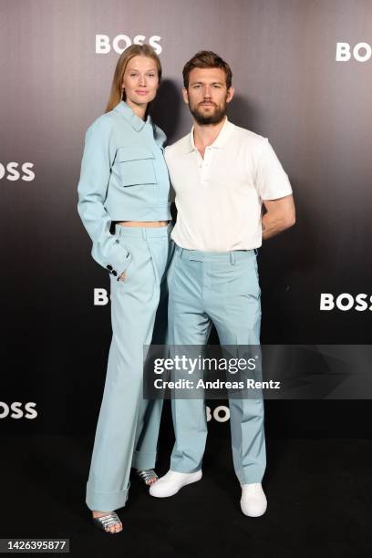 Toni Garrn and her husband Alex Pettyfer arrive for the Boss Fashion Show during the Milan Fashion Week Womenswear Spring/Summer 2023 on September...
