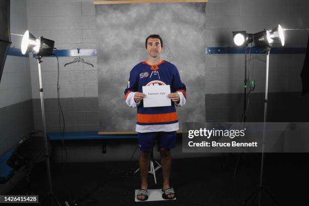 Kyle Palmieri of the New York Islanders poses for a portrait during training camp at the Northwell Health Ice Center on September 21, 2022 in East...