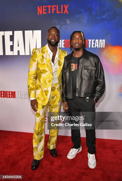 Dwyane Wade and Zaire Wade attend Netflix's special screening of "The Redeem Team" at TUDUM Theater on September 22, 2022 in Hollywood, California.