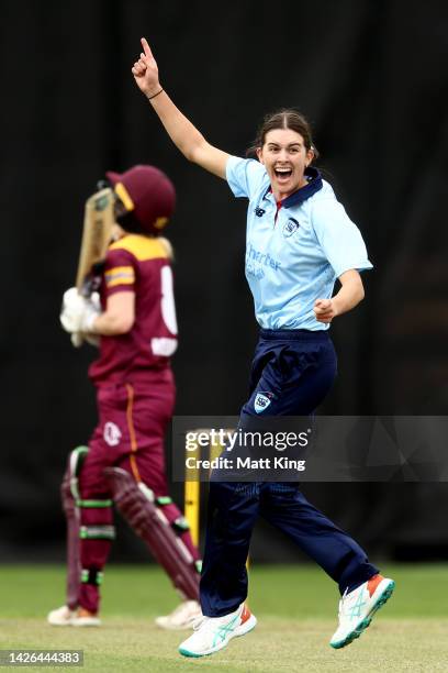 Ebony Hoskin of New South Wales appeals successfully for the wicket of Georgia Redmayne of Queensland during the WNCL match between New South Wales...