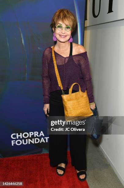 Annie Potts attends a VIP showing of Immersive Deepak Chopra: Journey to Self at Lighthouse Artspace LA on September 22, 2022 in Los Angeles,...