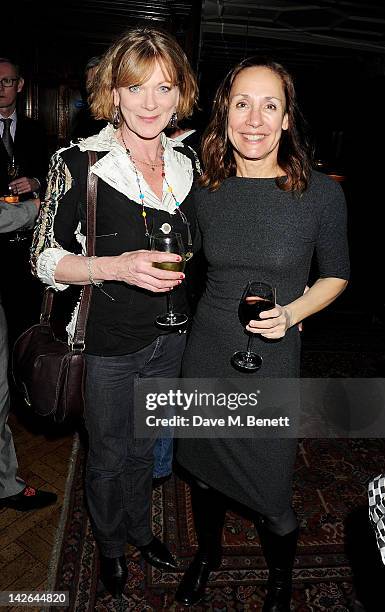 Actress Samantha Bond and cast member Laurie Metcalf attend an after party celebrating the press night performance of 'Long Day's Journey Into...