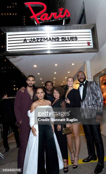 Austin Scott, Amirah Vann, Joshua Boone, Lana Young, Solea Pfeiffer, and Tyler Perry attend 'A Jazzman's Blues' a New York special screening at The...